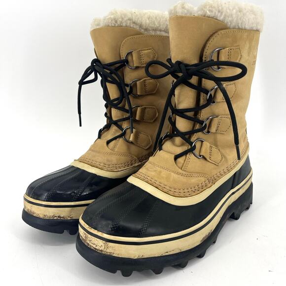 Sorel Women's 9 Cream Leather Caribou Waterproof Winter Lined Insulated Boots - Picture 1 of 8